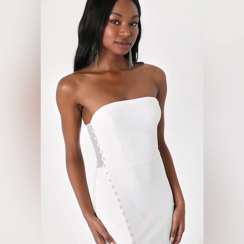Loving the Feeling White Strapless Bodycon Midi Dress Small NWOT